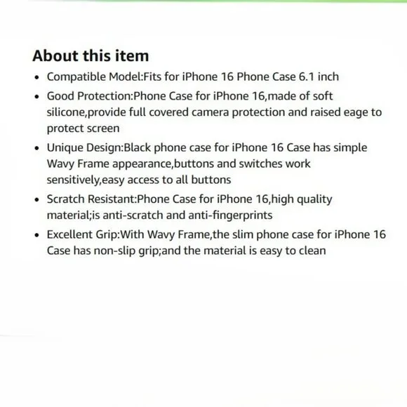 Fabspark iPhone 16 Phone Case BLACK Soft Silicone Simple Wave Design Wavy Cover - Picture 6 of 6